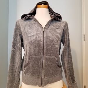 Izod grey velvet hooded zip sweatshirt, medium